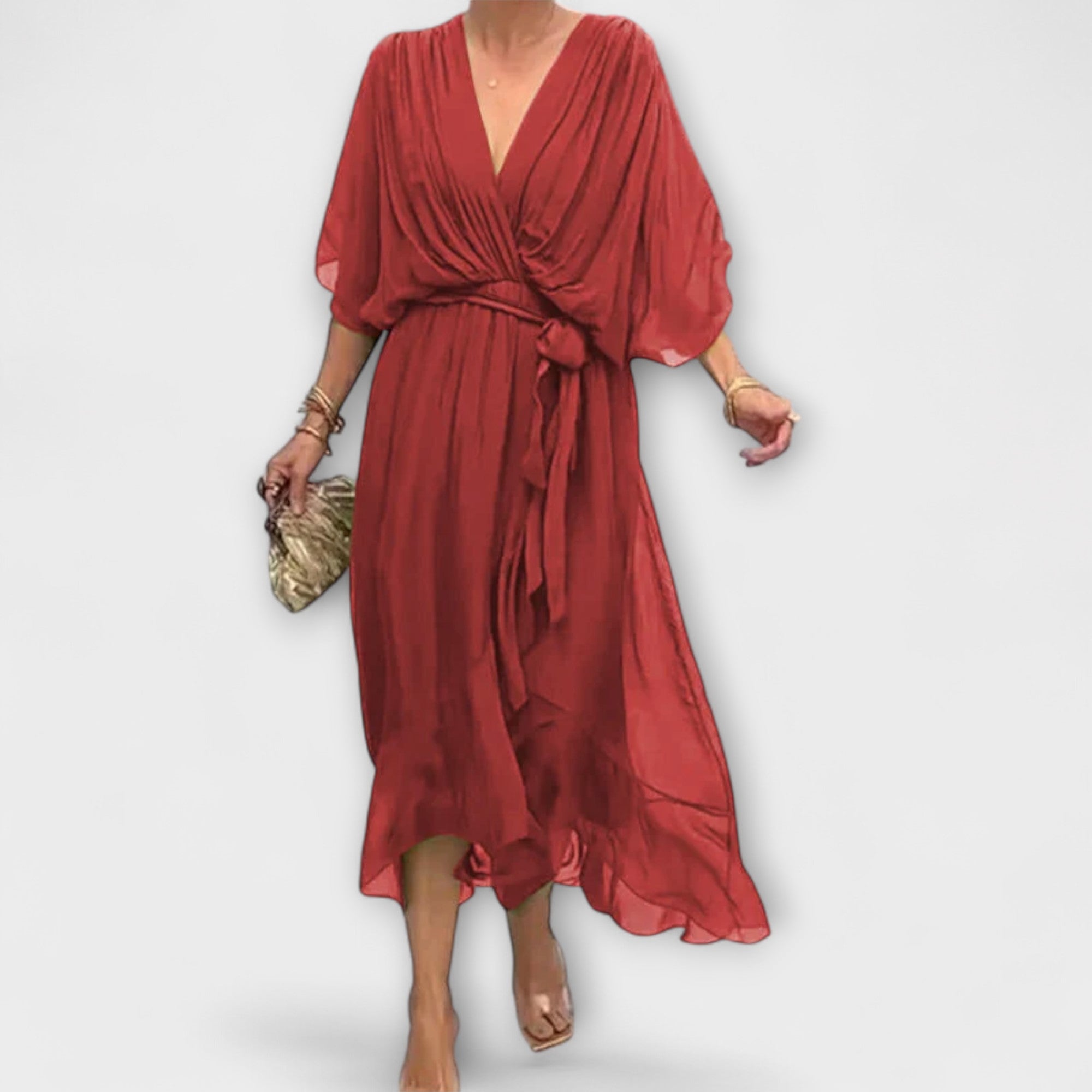 Amoura - Chiffon Dress with V-Neck