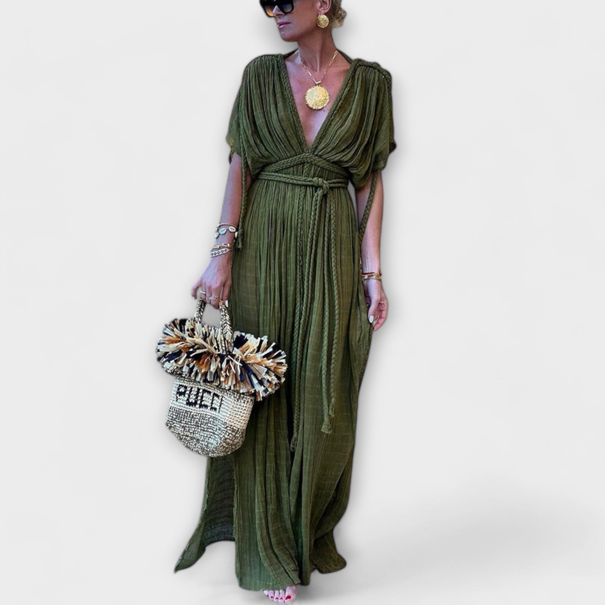 Greek-style kimono maxi dress