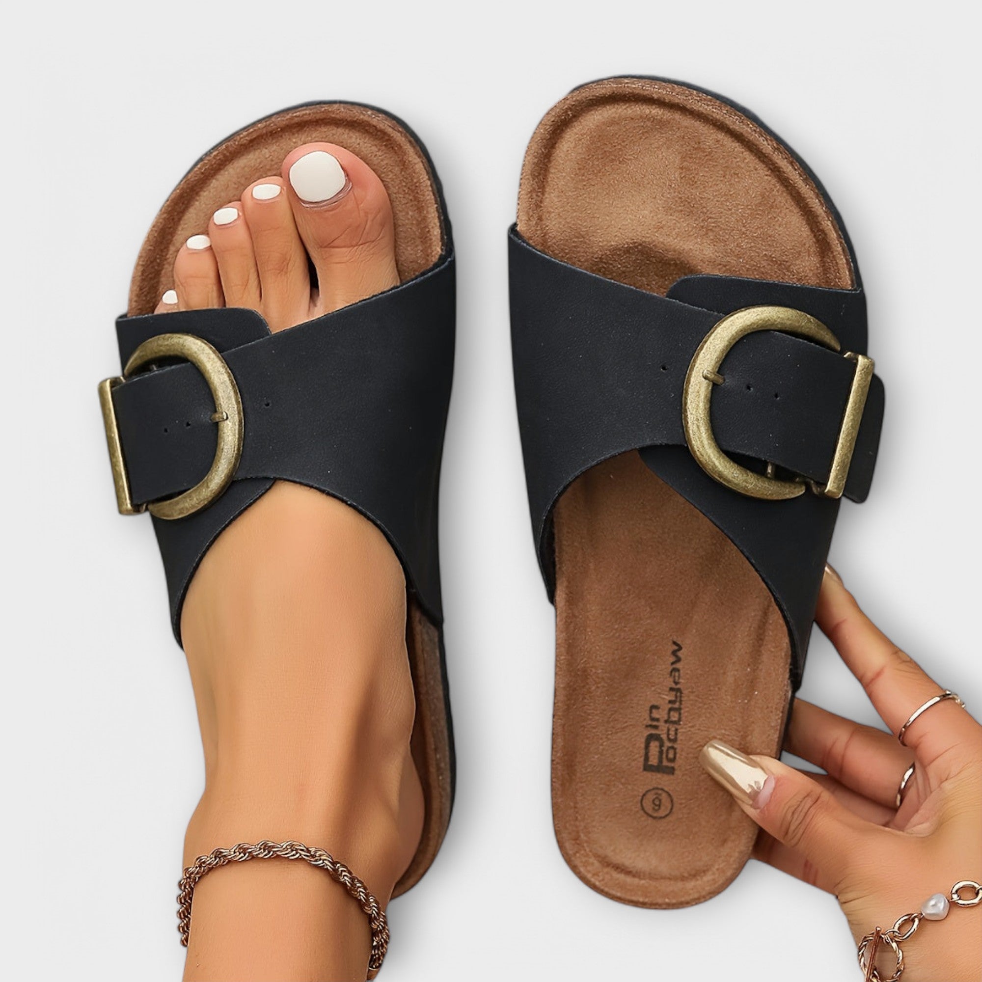 Ladies Cork Sandals with Buckle Closure Design