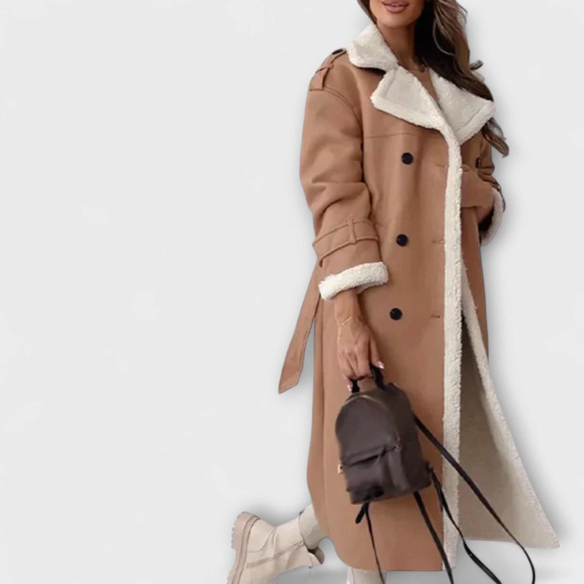 Maria – Long Classic Jacket with Fleece Lining and Teddy Collar