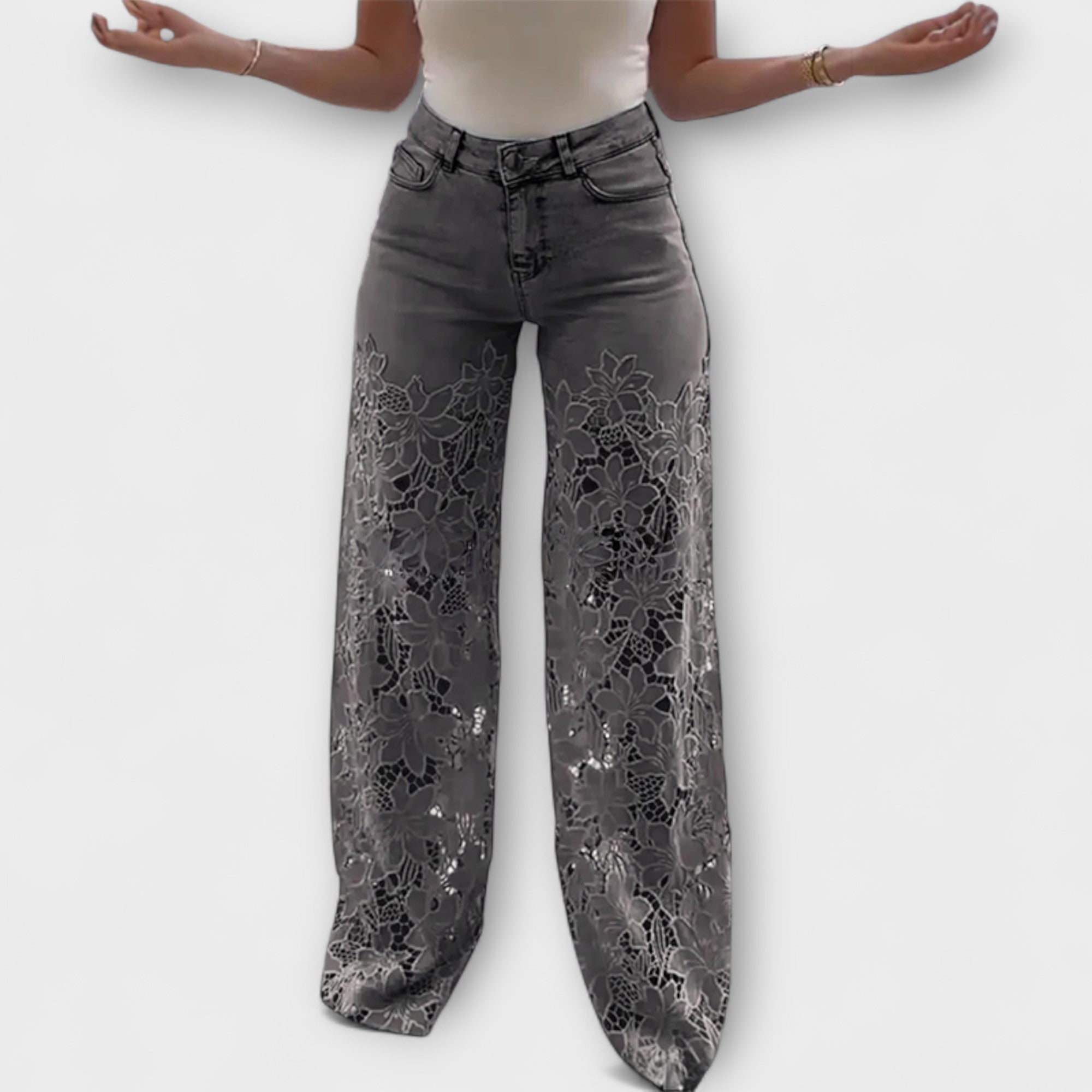 Trendy Lace Patchwork Jeans